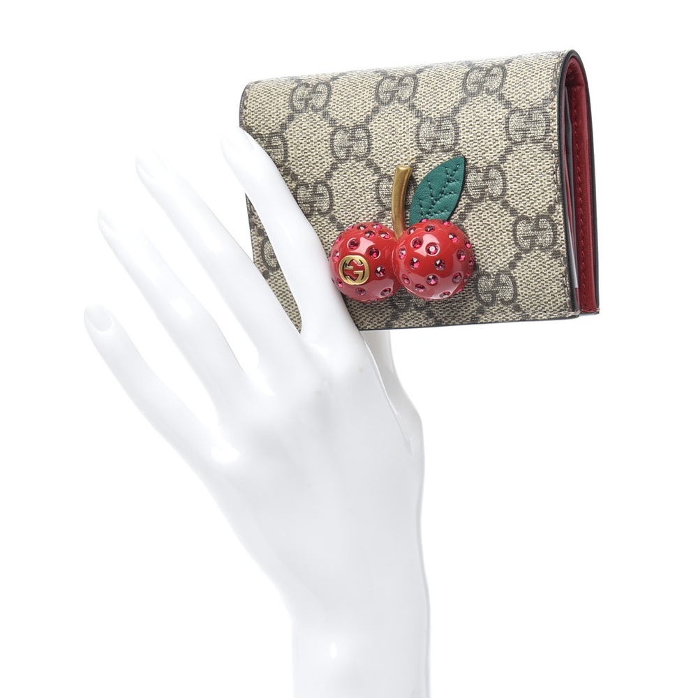 Gucci GG Suprme Monogram Cherry Embellished Wallet